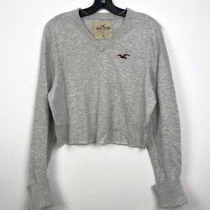 HOLLISTER ~ Cropped V-Neck Cozy Grey Sweater